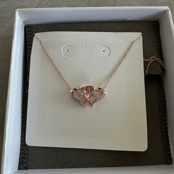 1/10ctw 14k Rose Gold over Silver Heart necklace by Diamond Blossom - Picture 2 of 7